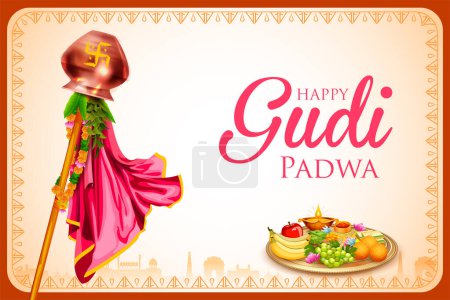 Téléchargez les illustrations : Illustration de la célébration du Nouvel An lunaire Gudi Padwa au Maharashtra en Inde - en licence libre de droit