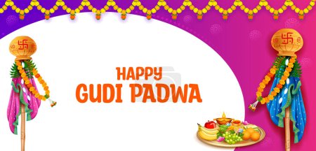 Illustration for Illustration of Gudi Padwa Lunar New Year celebration in Maharashtra of India - Royalty Free Image