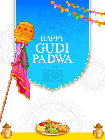 illustration of Gudi Padwa Lunar New Year celebration in Maharashtra of India