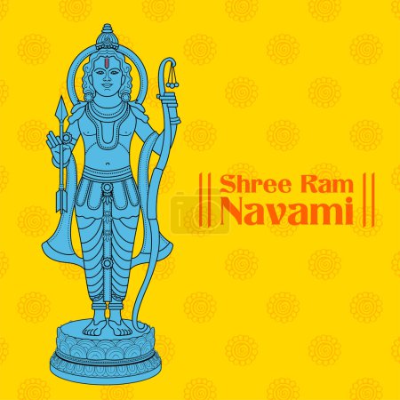 Ilustración de Ilustración del Señor Rama con flecha de arco con texto hindi que significa Shree Ram Navami celebración de fondo para la fiesta religiosa de la India - Imagen libre de derechos