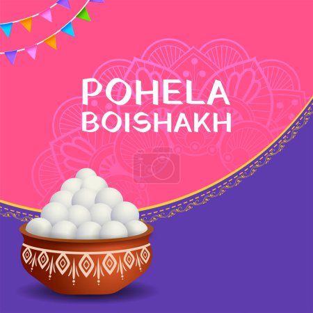 Téléchargez les illustrations : Illustration de fond de salutation pour Pohela Boishakh, Bengali Bonne année célébrée au Bengale occidental et au Bangladesh - en licence libre de droit