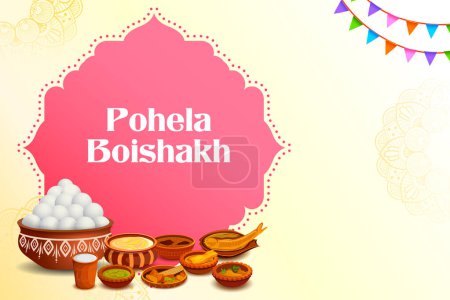 Illustration for Illustration of greeting background for Pohela Boishakh, Bengali Happy New Year celebrated in West Bengal and Bangladesh - Royalty Free Image