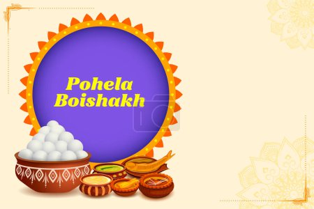 Ilustración de Ilustración de los antecedentes de saludo para Pohela Boishakh, Bengalí Feliz Año Nuevo celebrado en Bengala Occidental y Bangladesh - Imagen libre de derechos