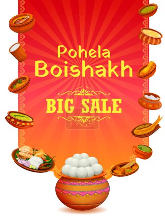 illustration of greeting background for Pohela Boishakh, Bengali Happy New Year celebrated in West Bengal and Bangladesh