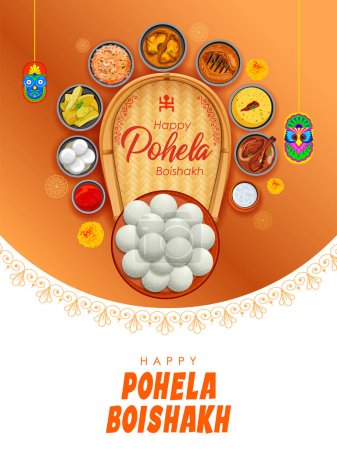 ilustración de los antecedentes de saludo para Pohela Boishakh, Bengalí Feliz Año Nuevo celebrado en Bengala Occidental y Bangladesh