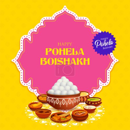 Téléchargez les illustrations : Illustration de fond de salutation pour Pohela Boishakh, Bengali Bonne année célébrée au Bengale occidental et au Bangladesh - en licence libre de droit