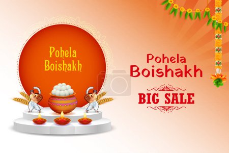 Illustration des Grußhintergrundes für Pohela Boishakh, Bengalisch Frohes Neues Jahr gefeiert in Westbengalen und Bangladesch
