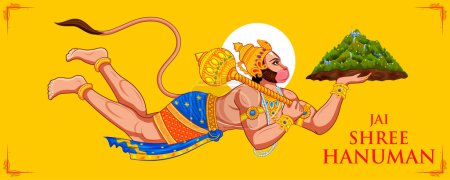 Téléchargez les illustrations : Illustration de Lord Hanuman pour Hanuman Jayanti Janmotsav fond de célébration pour la fête religieuse de l'Inde - en licence libre de droit