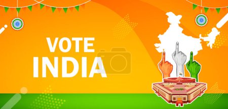 Téléchargez les illustrations : Illustration des Indiens Main avec pancarte électorale montrant les élections générales en Inde - en licence libre de droit