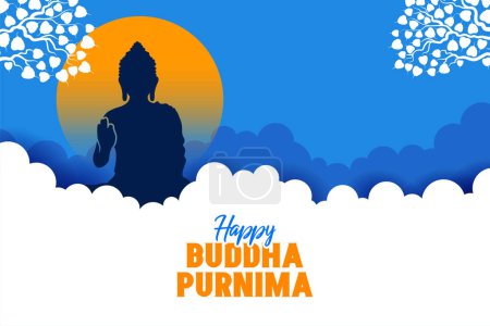 Ilustración de Illustration of Lord Buddha in meditation under Bodhi Tree for Buddhist festival Happy Buddha Purnima Vesak - Imagen libre de derechos