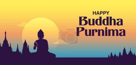 Illustration for Illustration of Lord Buddha in meditation for Buddhist festival of Happy Buddha Purnima Vesak - Royalty Free Image