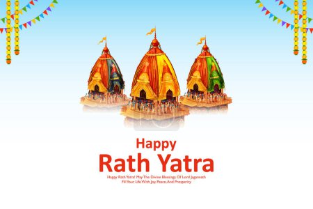 illustration of Lord Jagannath, Balabhadra and Subhadra on annual Ratha Yatra in Odisha festival background