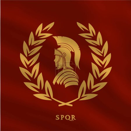 Illustration for Symbol of a roman warrior on a red flag in gold - Royalty Free Image