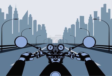 Photo for Driving a motorcycle in first person vector illustration - Royalty Free Image