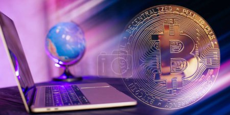 Téléchargez les photos : Bitcoin crypto-monnaie avec le concept de mondialisation de l'ensemble du marché des investissements. Mondialisation de la crypto - en image libre de droit