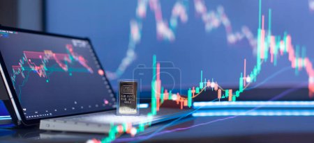 Téléchargez les photos : Graphique de trading boursier ou forex et graphique de chandelier adapté à l'investissement financier - en image libre de droit