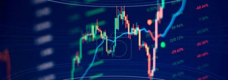 Foto de Fondo de pantalla abstracto brillante gráfico de divisas interfaz. Inversiones, comercio, acciones, finanzas y análisis - Imagen libre de derechos