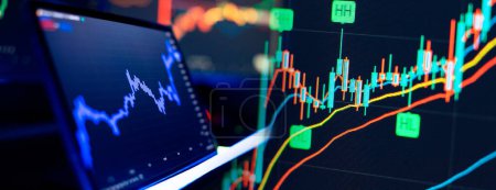 Finanzdiagramm mit aufsteigender Trendlinie. Aktienmarkt oder Devisenhandel Graph und Kerzenständer Diagramm geeignet für finanzielle