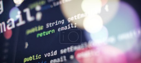 Photo for Computer script. Programming code abstract screen of software developer. Technology background. - Royalty Free Image