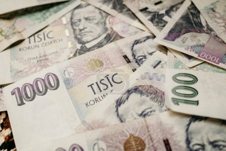 Foto de Czech cash money close-up background. Czech Crown. Ceska koruna. Bill paper new banknotes. Monetary policy. Global trade - Imagen libre de derechos