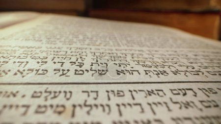 Photo for Exploring sacred jewish heritage scriptures on hebrew. Details of the Torah. Tradition and wisdom, macro footage. Letters and symbols. High quality - Royalty Free Image