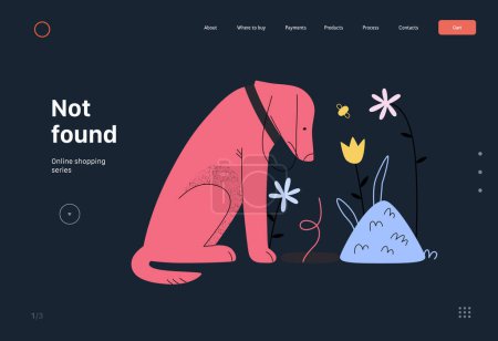 Ilustración de Not found - Online shopping and electronic commerce web template - modern flat vector concept illustration of a dog sitting next to an empty pit. Missing artcile, sale and online orders concept - Imagen libre de derechos