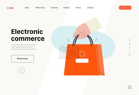 Illustration for Electronic commerce -Online shopping and electronic commerce series -modern flat vector concept illustration of a hand holding paper shopping bag. Promotion, discounts, sale and online orders concept - Royalty Free Image
