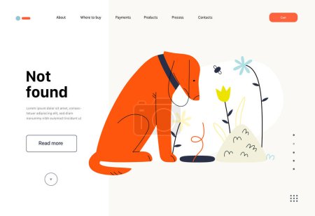 Ilustración de Not found - Online shopping and electronic commerce series - modern flat vector concept illustration of a dog sitting next to an empty pit. Missing artcile, sale and online orders concept - Imagen libre de derechos