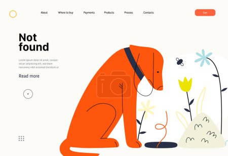 Illustration for Not found - Online shopping and electronic commerce series - modern flat vector concept illustration of a dog sitting next to an empty pit. Missing artcile, sale and online orders concept - Royalty Free Image