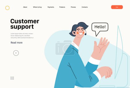 Customer support - Online shopping and electronic commerce series - modern flat vector concept illustration of a male operator greeting a client. Promotion, discounts, sale and online orders concept