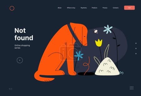 Ilustración de Not found - Online shopping and electronic commerce series - modern flat vector concept illustration of a dog sitting next to an empty pit. Missing artcile, sale and online orders concept - Imagen libre de derechos