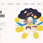 Mental disorders web template. Eating disorder - modern flat vector illustration of a woman stuffing herself meeting with a stress experience. People emotional, psychological, mental traumas concept