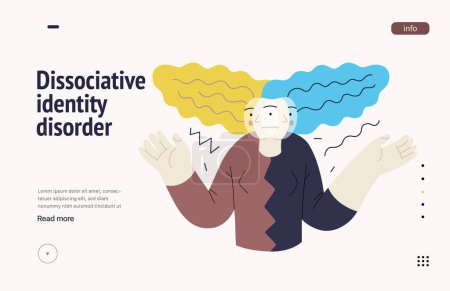 Téléchargez les illustrations : Mental disorders web template. Dissociative identity disorder - modern flat vector illustration of a woman meeting with split personality. People emotional, psychological, mental traumas concept - en licence libre de droit