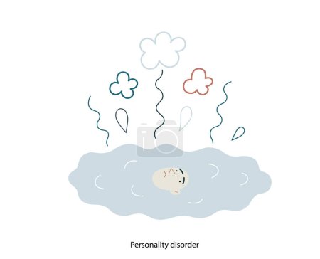 Téléchargez les illustrations : Mental disorders illustration. Personality disorder- modern flat vector illustration of person who has lost their identity turned into a puddle. People emotional, psychological, mental traumas concept - en licence libre de droit