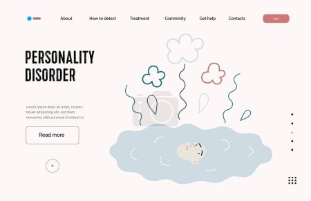 Téléchargez les illustrations : Mental disorders web template. Personality disorder- modern flat vector illustration of person who has lost their identity turned into a puddle. People emotional, psychological, mental traumas concept - en licence libre de droit