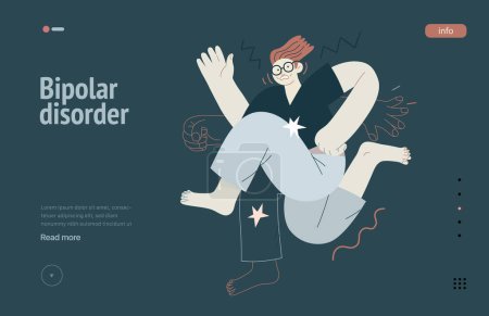 Mental disorders web template. Bipolar disorder - modern flat vector illustration of a man meeting with a mental disease, hyperactivity. People emotional, psychological, mental traumas concept