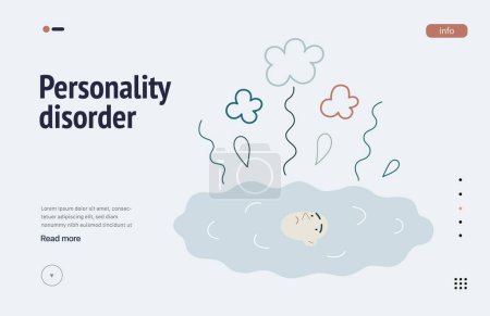 Téléchargez les illustrations : Mental disorders web template. Personality disorder- modern flat vector illustration of person who has lost their identity turned into a puddle. People emotional, psychological, mental traumas concept - en licence libre de droit