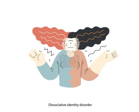 Illustration for Mental disorders illustration. Dissociative identity disorder - modern flat vector illustration of a woman meeting with split personality. People emotional, psychological, mental traumas concept - Royalty Free Image