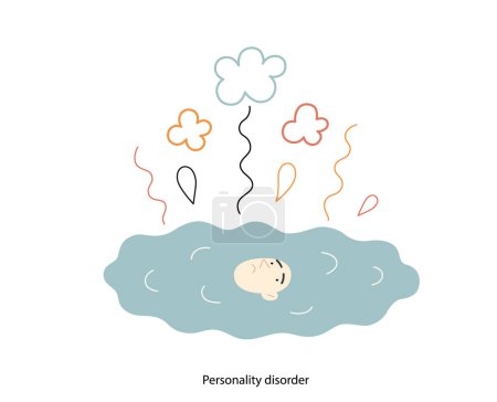 Illustration for Mental disorders illustration. Personality disorder- modern flat vector illustration of person who has lost their identity turned into a puddle. People emotional, psychological, mental traumas concept - Royalty Free Image