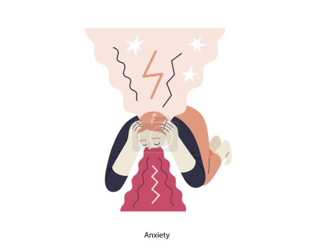 Illustration for Mental disorders illustration. Anxiety- modern flat vector illustration of a woman vomiting, meeting with a stress experience- burst, explosion. People emotional, psychological, mental traumas concept - Royalty Free Image