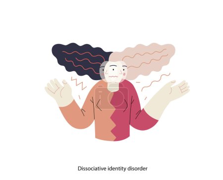 Illustration for Mental disorders illustration. Dissociative identity disorder - modern flat vector illustration of a woman meeting with split personality. People emotional, psychological, mental traumas concept - Royalty Free Image