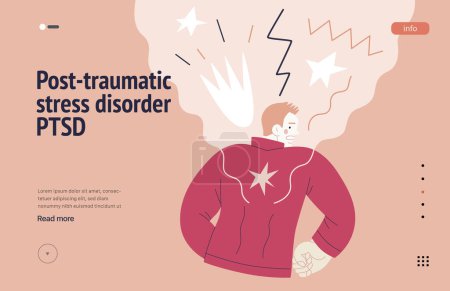 Illustration for Mental disorders web template. PTSD - modern flat vector illustration of a man meeting with traumatic stress experience - burst, explosion. People emotional, psychological, mental traumas concept - Royalty Free Image