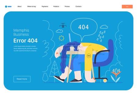 Memphis business illustration. Error 404 -modern flat vector concept illustration of page Error 404 - hopeless woman at the desk. Page not found metaphor. Corporate business sales concept