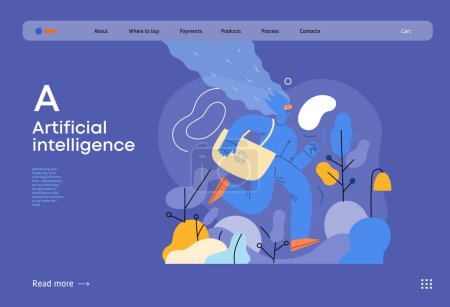 Illustration for Artificial intelligence, Ecology -modern flat vector concept illustration of AI effectively managing responsible consumption and recycling. Metaphor of AI advantage, superiority and dominance concept - Royalty Free Image