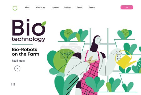 Illustration for Bio Technology, Robot on farm -modern flat vector concept illustration of bio-robot engaged in agricultural activities. Metaphor of robotics and biotechnology integration, efficiency, sustainability - Royalty Free Image
