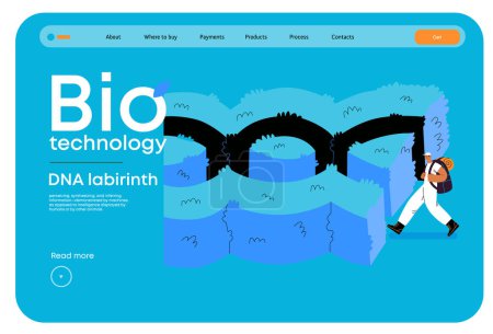 Illustration for Bio Technology, DNA Labyrinth -modern flat vector concept illustration of person in front of a labyrinth in the form of a double helix DNA. Metaphor of intricacies and challenges of genetic research - Royalty Free Image