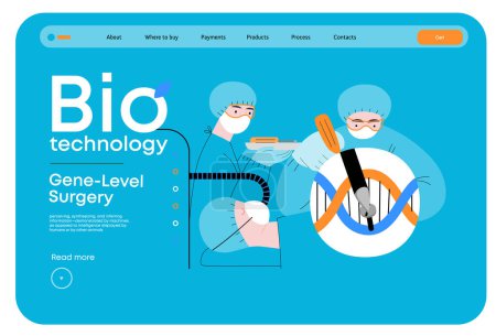 Illustration for Bio Technology, Gene-Level Surgery -modern flat vector concept illustration of precise genetic modifications at the molecular leve. Metaphor of treating genetic disorders and enhancing human health - Royalty Free Image