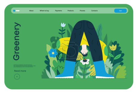 Illustration for Greenery, ecology -modern flat vector concept illustration of a male gardener carrying the plants. Metaphor of environmental sustainability and protection, closeness to nature - Royalty Free Image