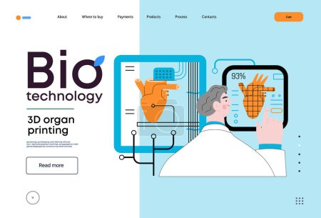 Illustration for Bio Technology, 3D organ printing -modern flat vector concept illustration of 3D printer creating a human heart. Metaphor of technology in organ transplantation and the future of regenerative medicine - Royalty Free Image