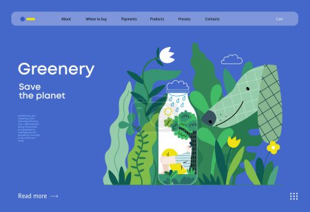 Illustration for Greenery, ecology -modern flat vector concept illustration of a man in teh bottle, his ecosystem. Dog in a park. Metaphor of environmental sustainability and protection, closeness to nature - Royalty Free Image